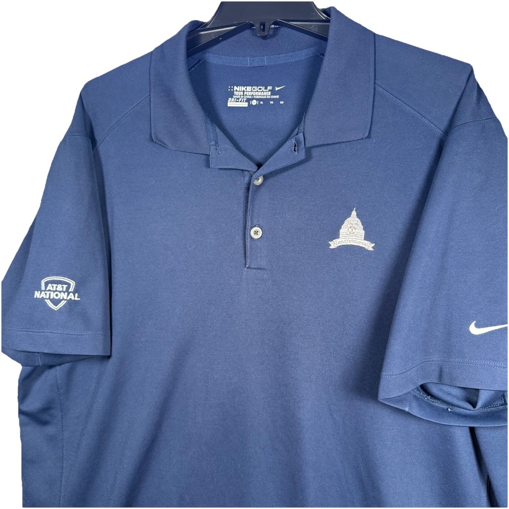 Nike Golf Congressional Polo Shirt Mens XL Blue Embroidered AT&T National DriFit